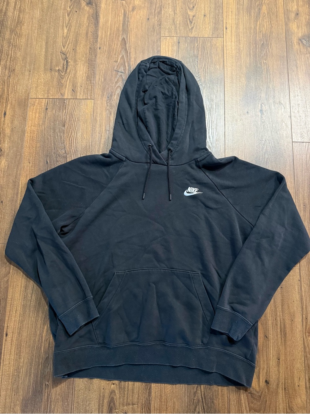 Nike Hooded Sweatshirt Black Size Large Embroidered White Logo
